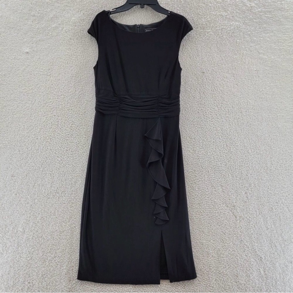 Jessica Howard Black Cap-Sleeve Ruffle Midi Dress